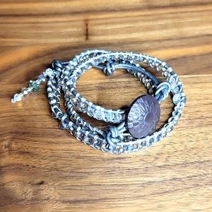 BOHO LEATHER & CZECH AB GLASS WRAP BRACELET by Iva June